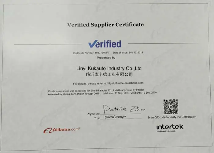 chứng chỉ intertek 001